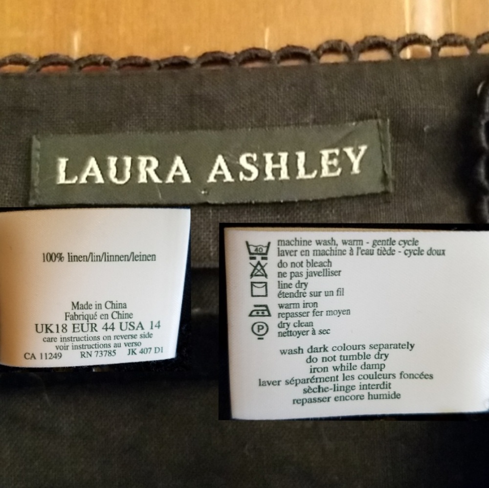 70. Laura Ashley jacket, collar-less black linen, laser cut, EUC - Picture 10 of 11